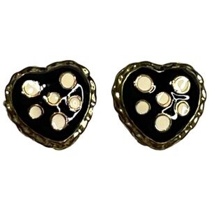 BETSEY JOHNSON Status Collection - Black & White Polka Dot Heart Post Earrings
